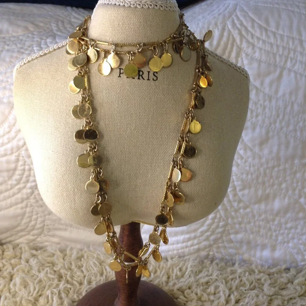 VTG Gold Toned Coin Disc Statement Necklace; Fairycore, 70"s Chic, Avant Garde, - Picture 3 of 4